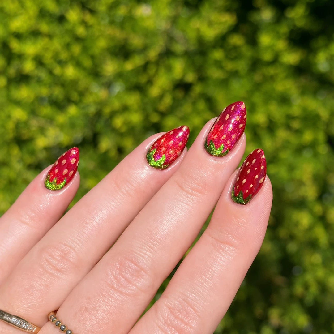 Strawberry-Themed Acrylic Nail Enhancements Stornfield