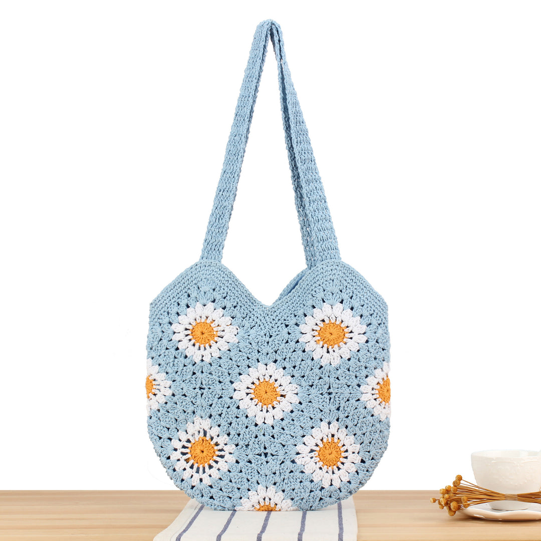 Handcrafted shoulder bag with floral crochet work Stornfield