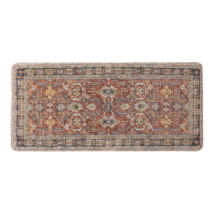 Vintage-inspired flat-woven runner with oriental medallion design and low pile