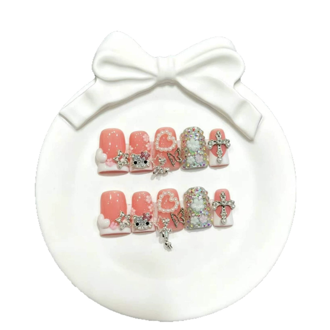 Decorative Press-On Nail Art Set with 3D Charms