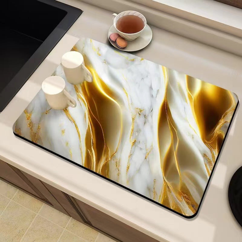 Marble-Inspired Kitchen Counter Mat Stornfield