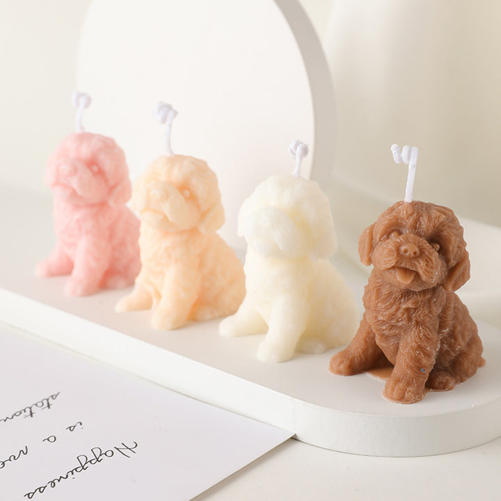 Lifelike Sitting Puppy Wax Figurine Candle for Home Decor