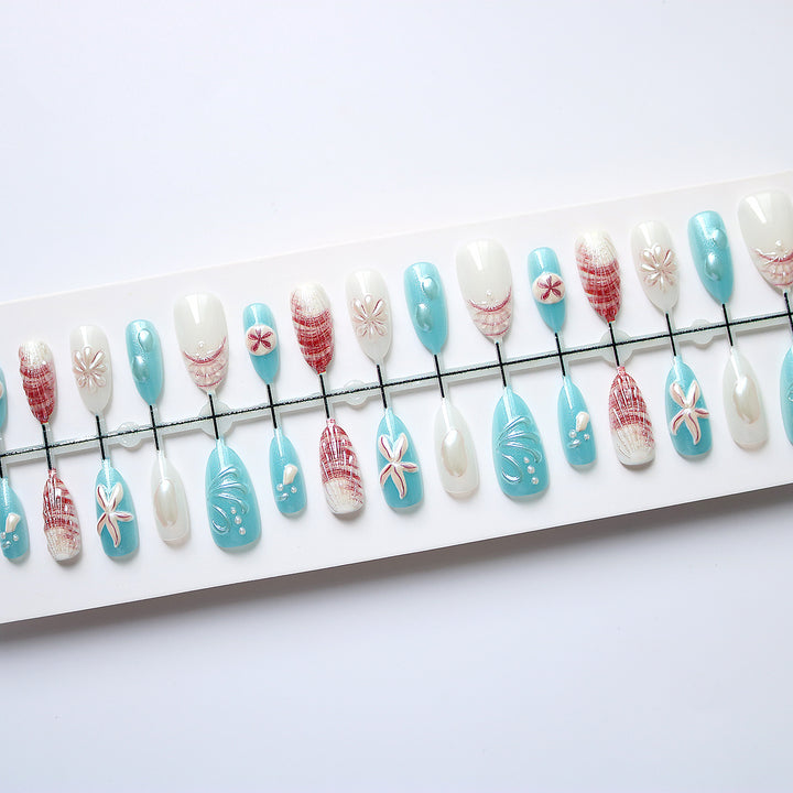 Coastal-Themed Press-On Nail Art Set Stornfield