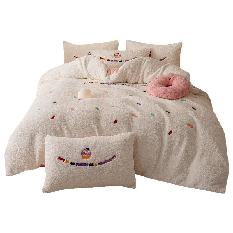 Sherpa Plush Throw Blanket and Embroidered Decorative Pillow Set