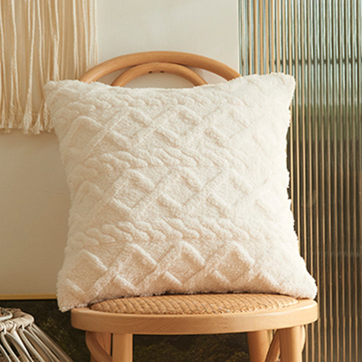 Square living cushion made of teddy boucle with raised diamond texture Stornfield