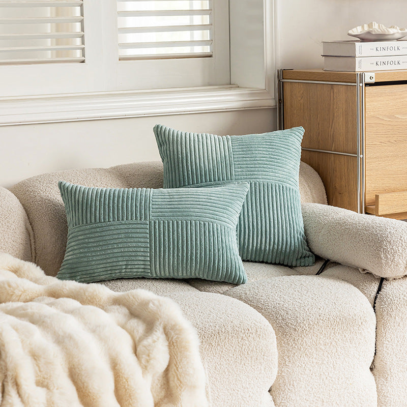 Ribbed Corduroy Velvet Lumbar and Square Cushion Set