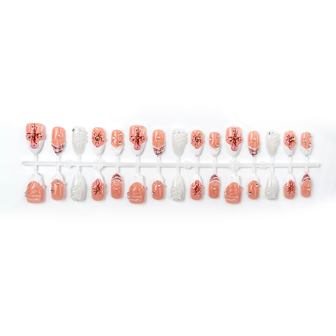 Decorative Floral-Embossed Press-On Nail Set