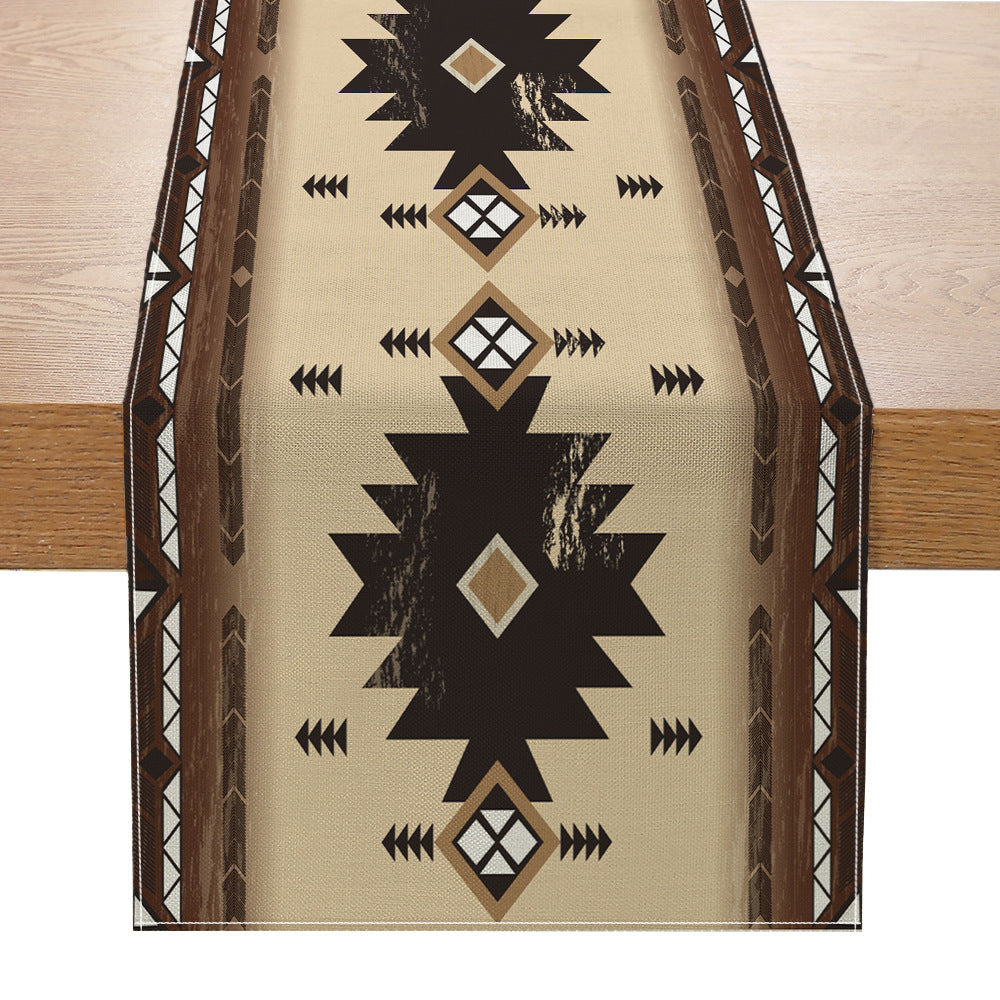 Southwestern Pattern Cotton-Linen Table Runner with Aztec Geometric Print