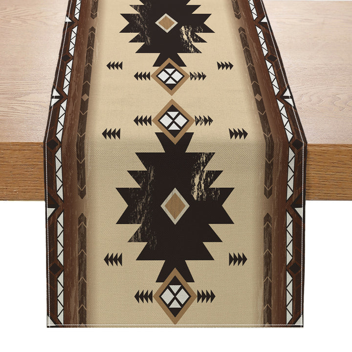 Southwestern Pattern Cotton-Linen Table Runner with Aztec Geometric Print