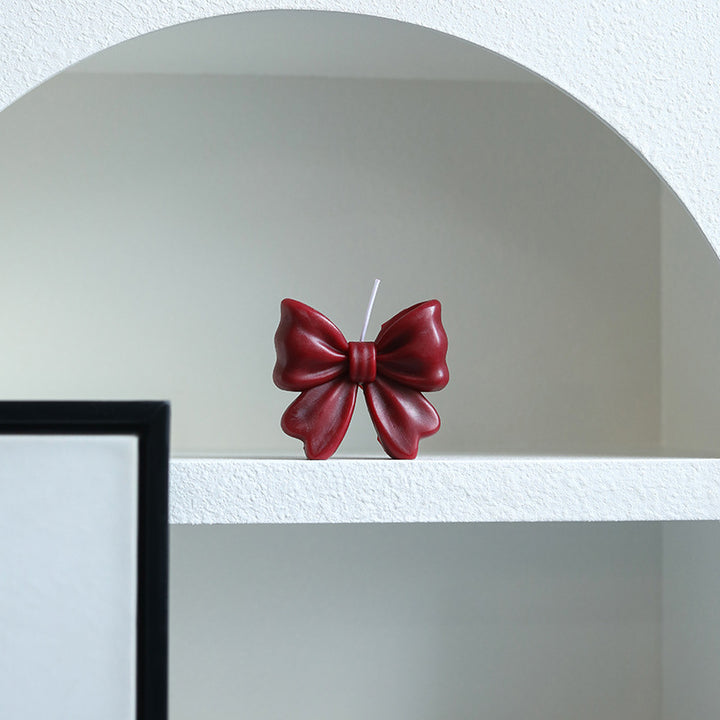 Sculpted Bow-Shaped Decorative Soy Wax Candle with Cotton Wick