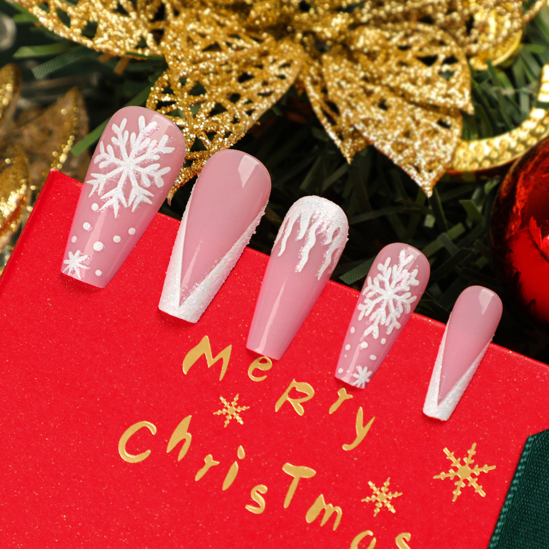 Artful Stiletto Nails with Snowflake Design Stornfield
