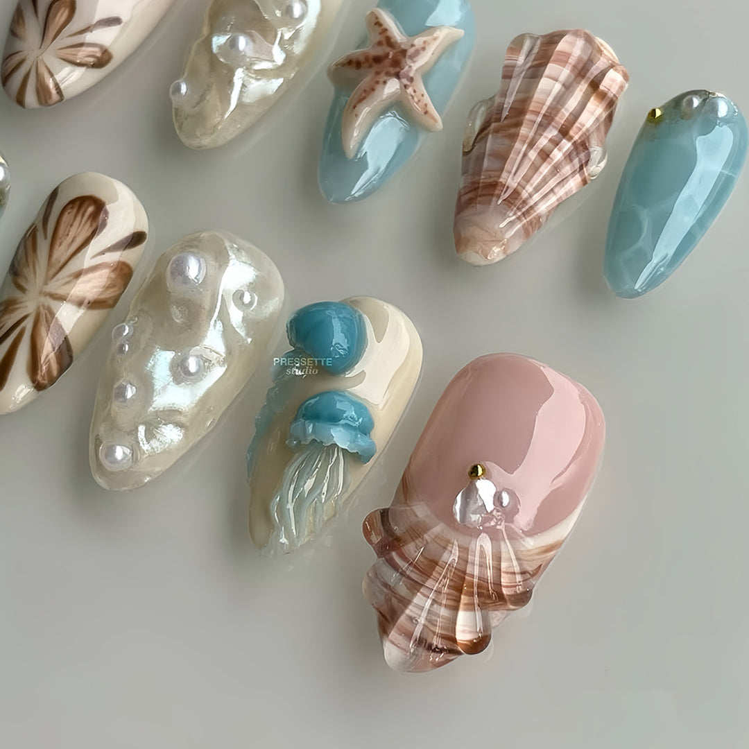 Seashell-Themed Press-On Nail Extensions Stornfield