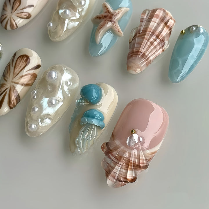 Seashell-Themed Press-On Nail Extensions Stornfield