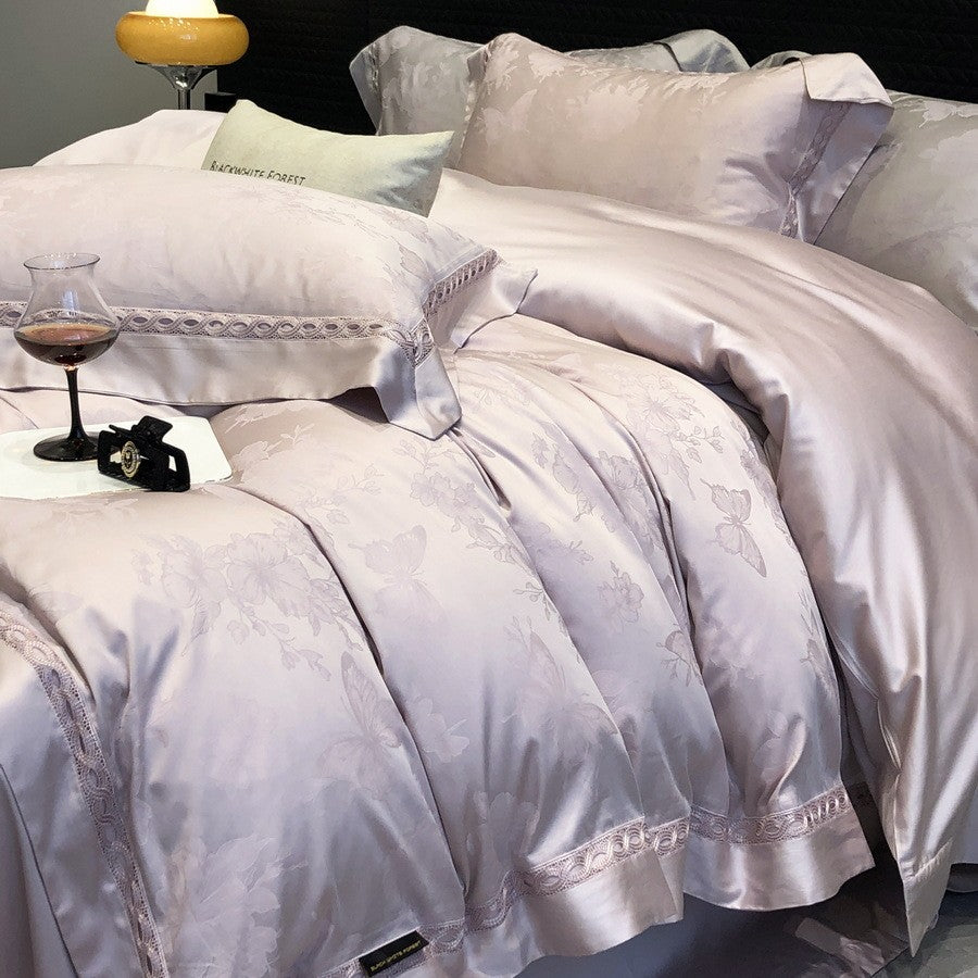 Luxury Satin Jacquard Duvet Cover Set with Embroidered Pillow Shams