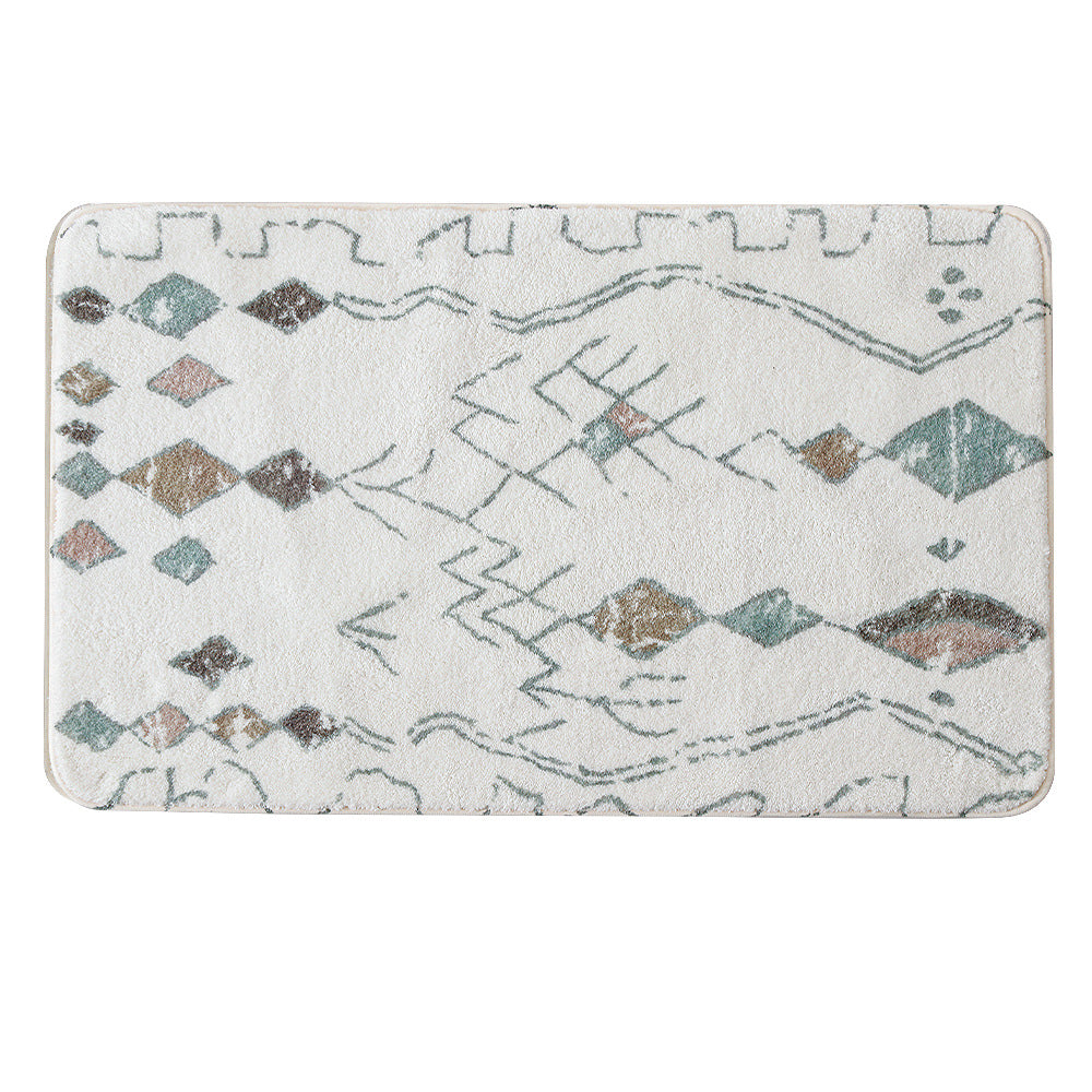 Boho cotton bath mat with fringes and geometric diamond pattern Stornfield