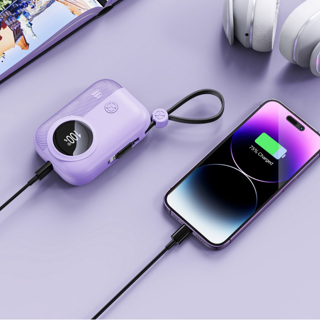 Compact power bank with integrated charging plug and digital humidity indicator Stornfield