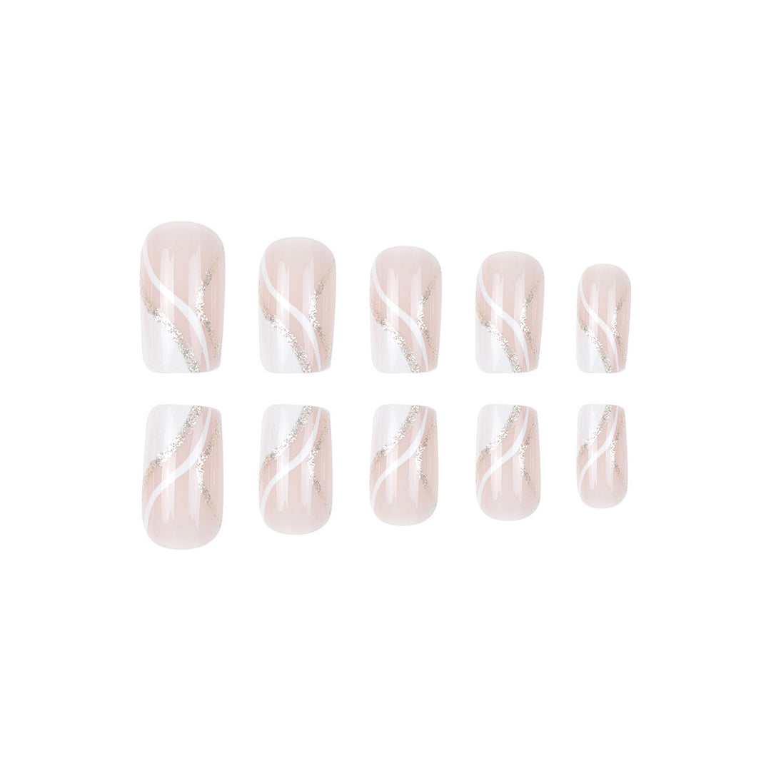 Elegant French Tip Press-On Nails with Glitter Accents Stornfield
