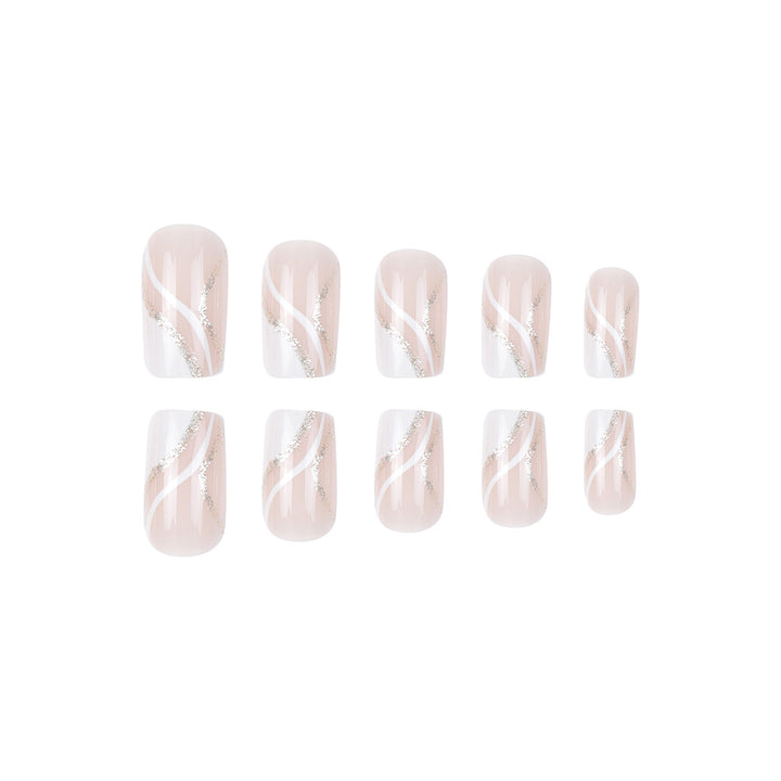 Elegant French Tip Press-On Nails with Glitter Accents Stornfield