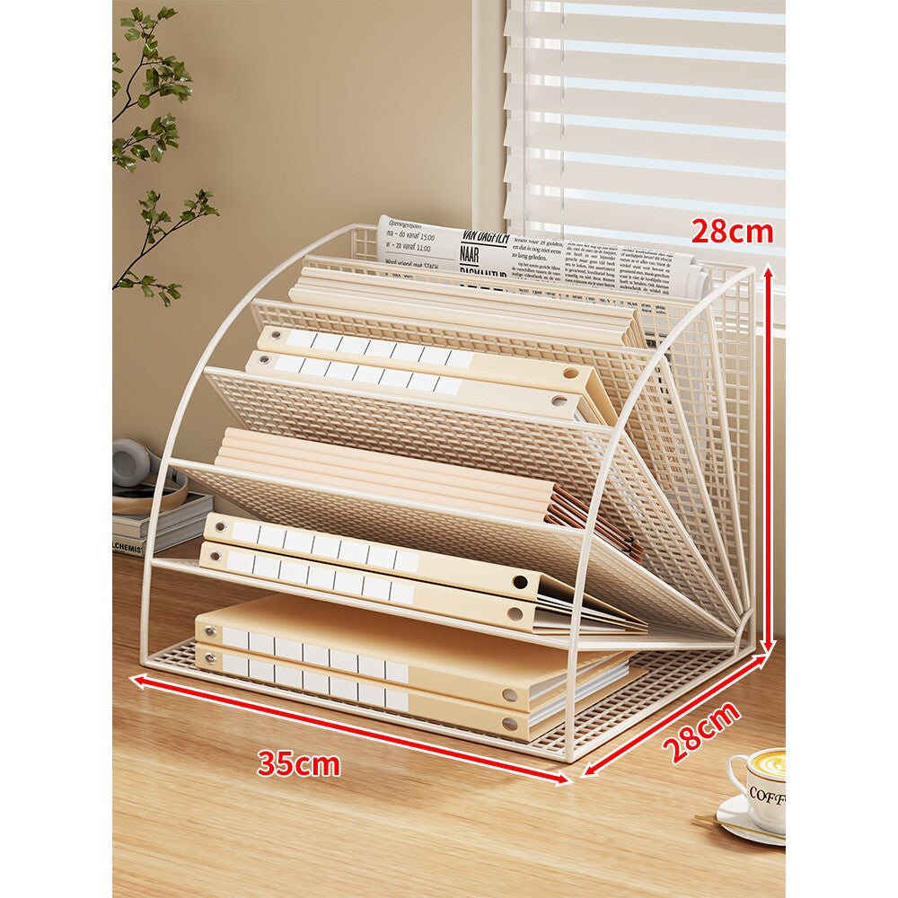 Multi-Tier Angled Metal Mesh Desktop File and Folder Organizer