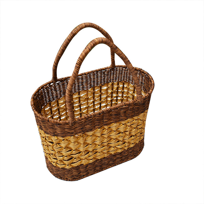 Decorative Handwoven Rattan Tote Basket Stornfield