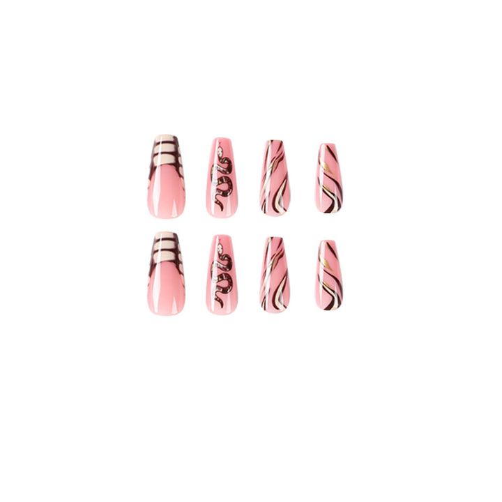 Artful Nail Art with Snake Design and Metallic Elements Stornfield