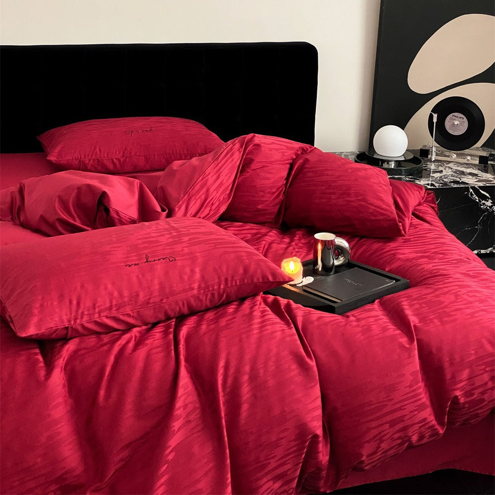 Luxurious cotton satin bedding set with fine wave texture and hotel closure