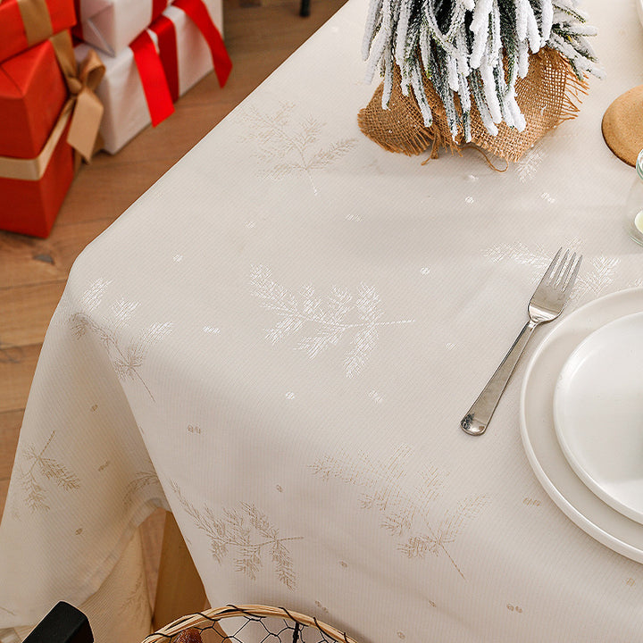 Rectangular premium table linen made of jacquard polyester with subtle frost floral embossing Stornfield