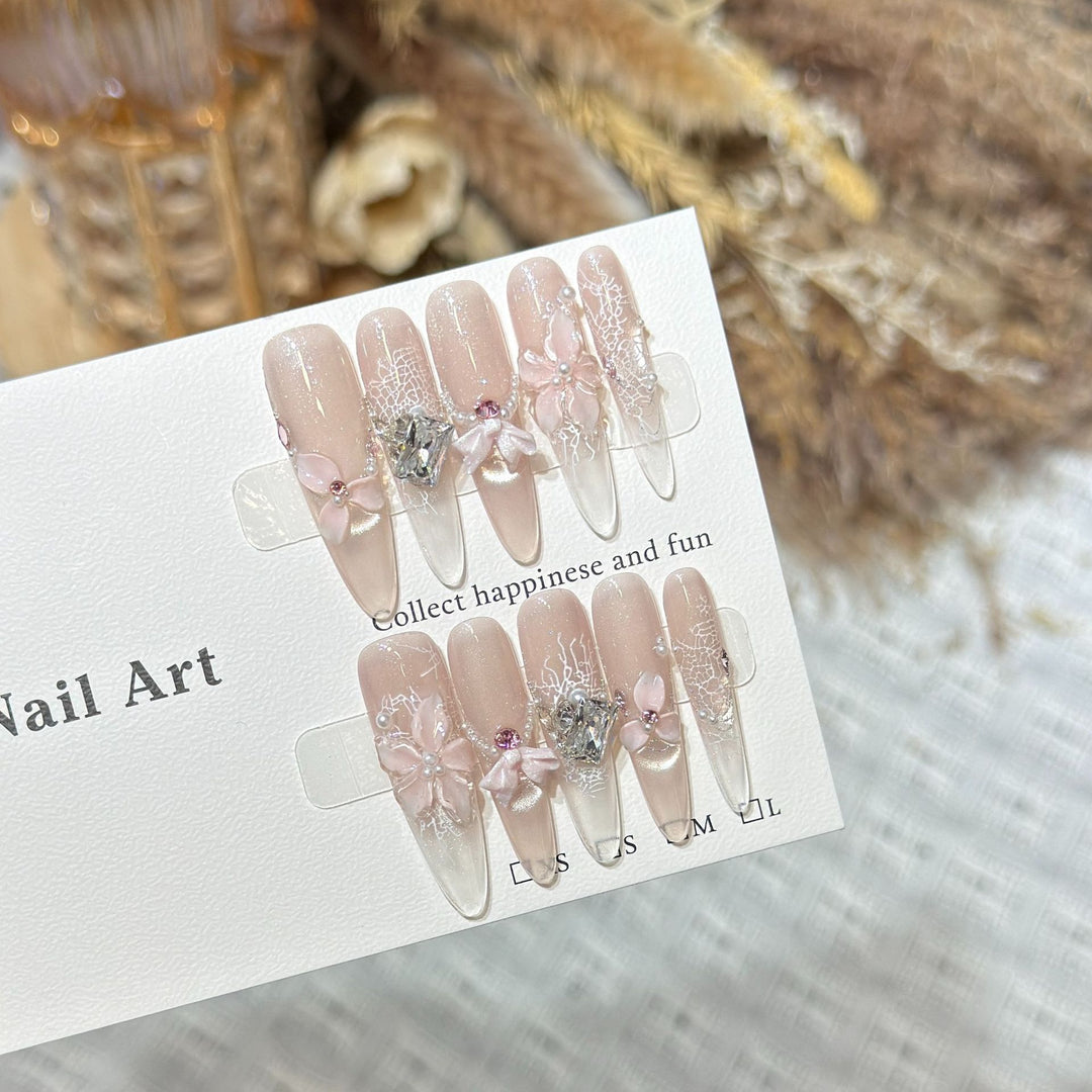 Decorative Press-On Nail Art Set with Floral and Gemstone Accents Stornfield