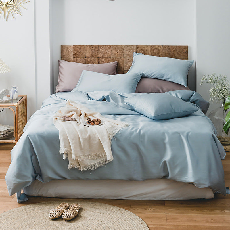 Finest cotton satin duvet cover and pillowcase set with reversible finish and concealed zipper