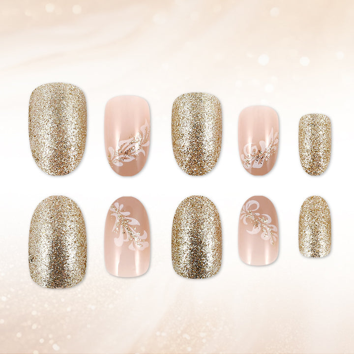 Elegant Floral Glitter Press-On Nails Stornfield