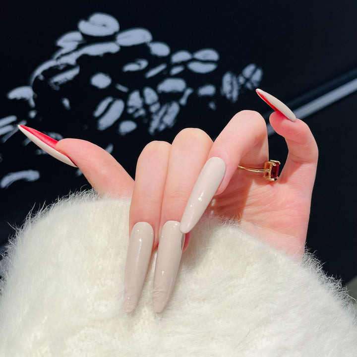 Stiletto Press-On Nail Art Set with Elegant French Tips Stornfield