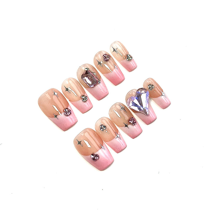 Glamorous Rhinestone-Embellished Press-On Nails  1791773242