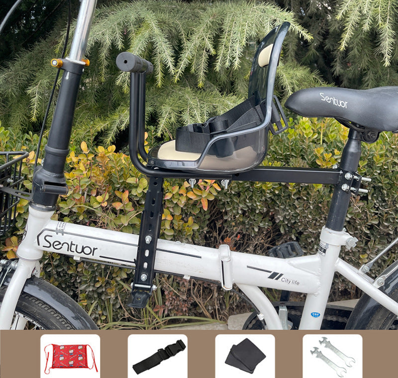 Front-Mounted Padded Child Bicycle Seat with Safety Harness and Adjustable Universal Mount Stornfield