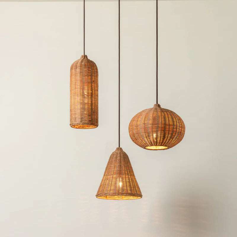 Handmade pendant light made of braided rattan Stornfield