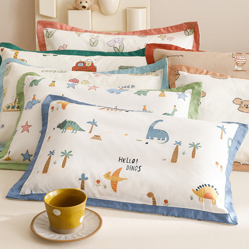 Kids Cotton Pillowcase Set Nautical Whale Print with Blue Contrast Border