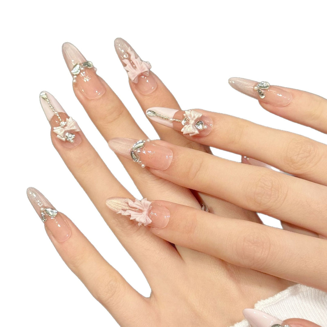Decorative Press-On Nail Art Set with Embellishments