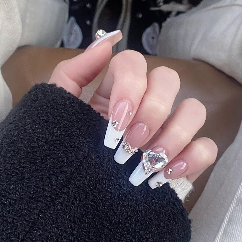 Artistic Press-On Nail Set with Rhinestone Accents Stornfield