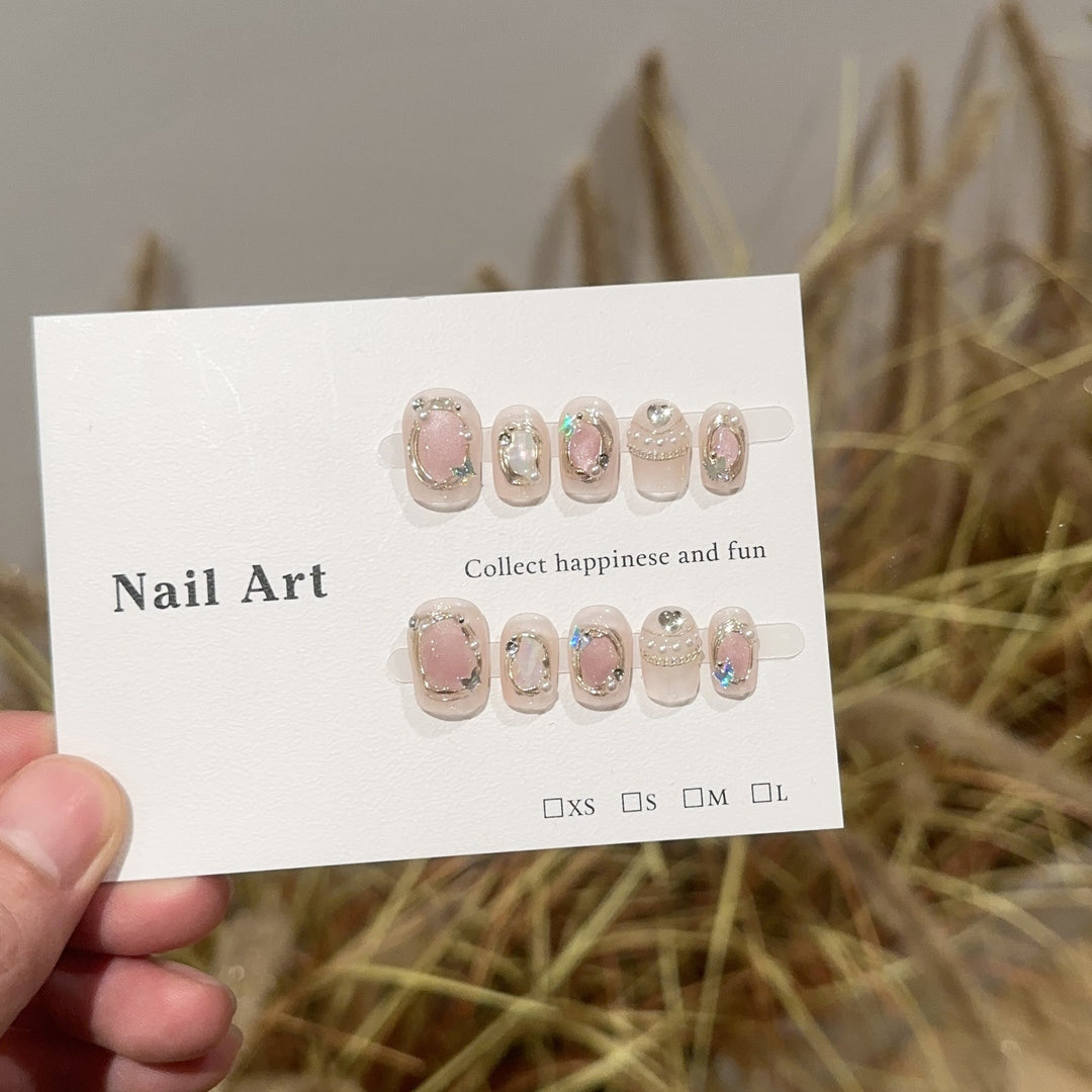 Elegant Gemstone-Embellished Press-On Nail Set