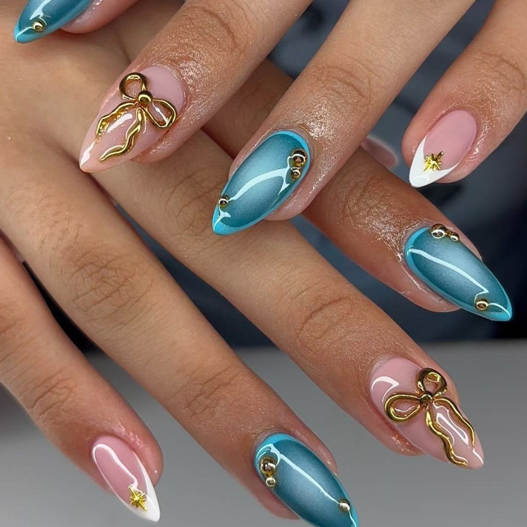 Artistic Stiletto Nail Art Set with Gold Accents Stornfield