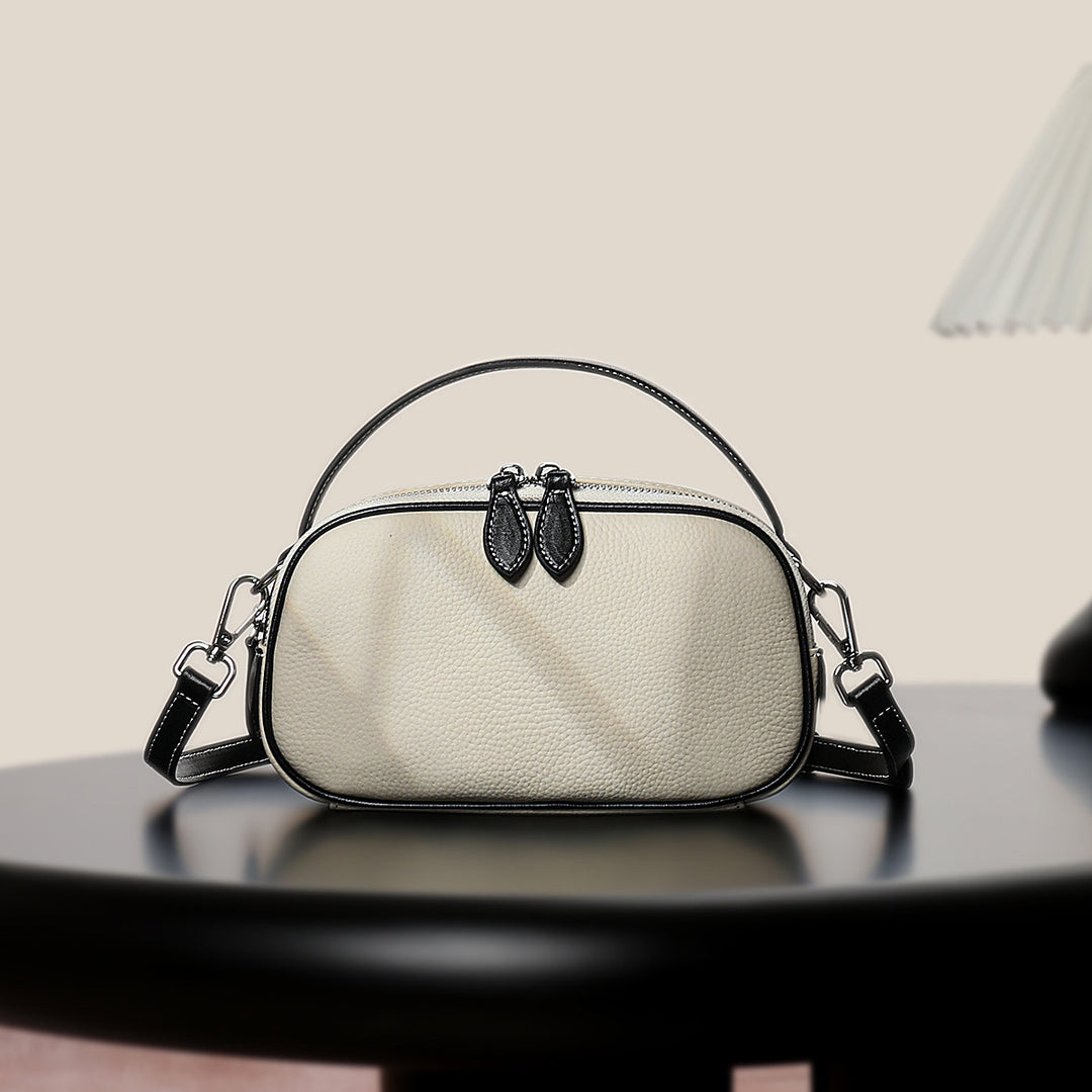 Structured Pebbled Leather Top-Handle Crossbody Bag with Detachable Strap