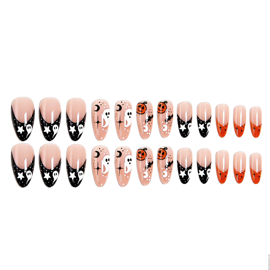 Halloween-themed artificial nails with ghost and pumpkin motifs Stornfield