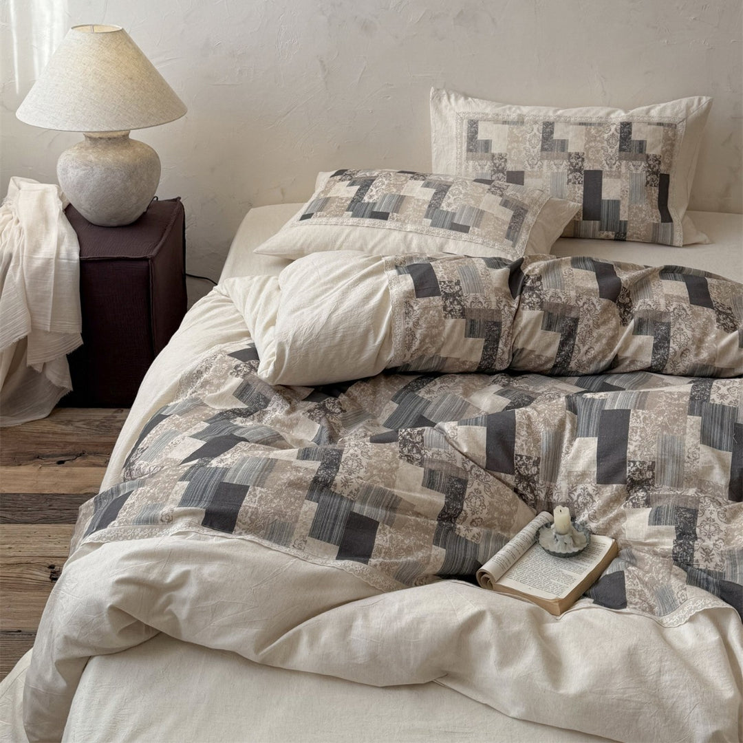 Quilted Patchwork Cotton-Linen Duvet Cover Set
