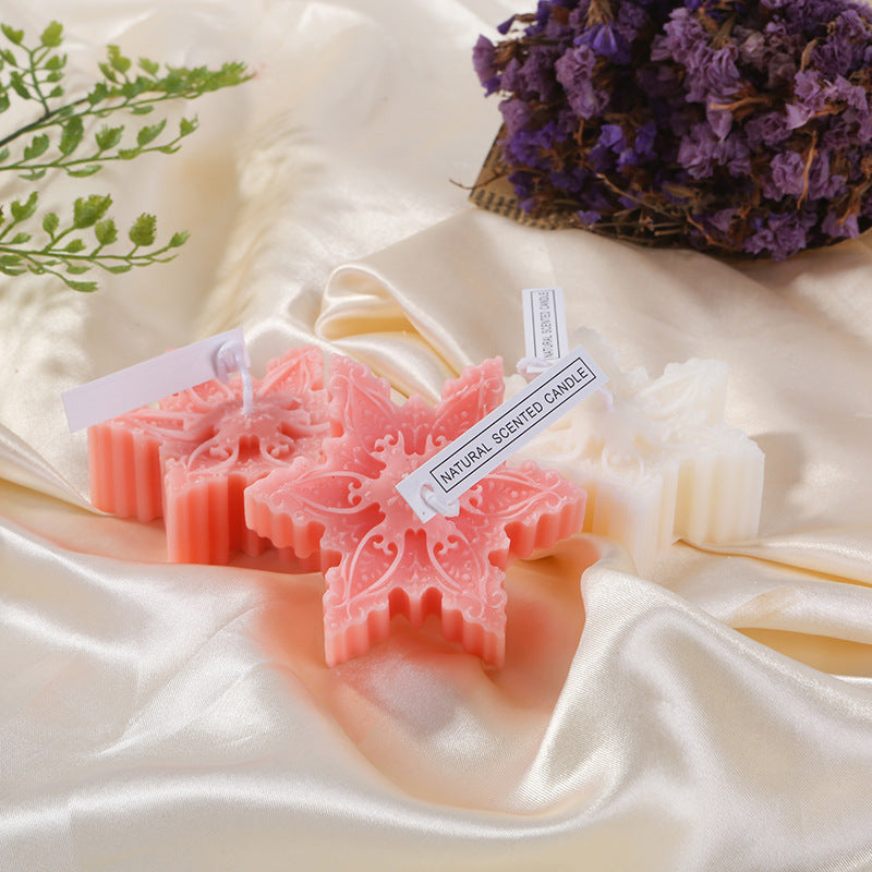 Ornate Snowflake Sculptural Scented Soy Wax Candle Tabletop Accent