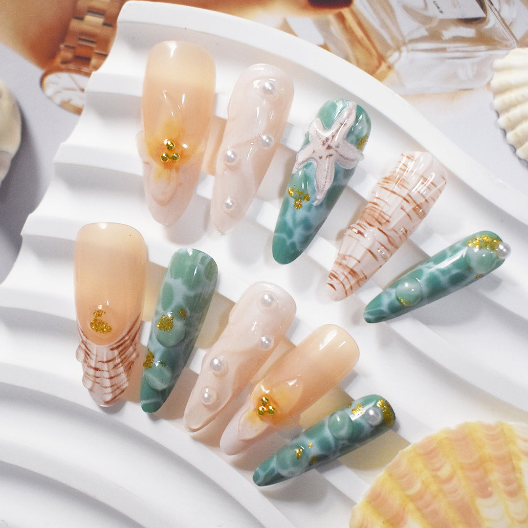 Thematic Ocean-Inspired Press-On Nail Extensions Stornfield