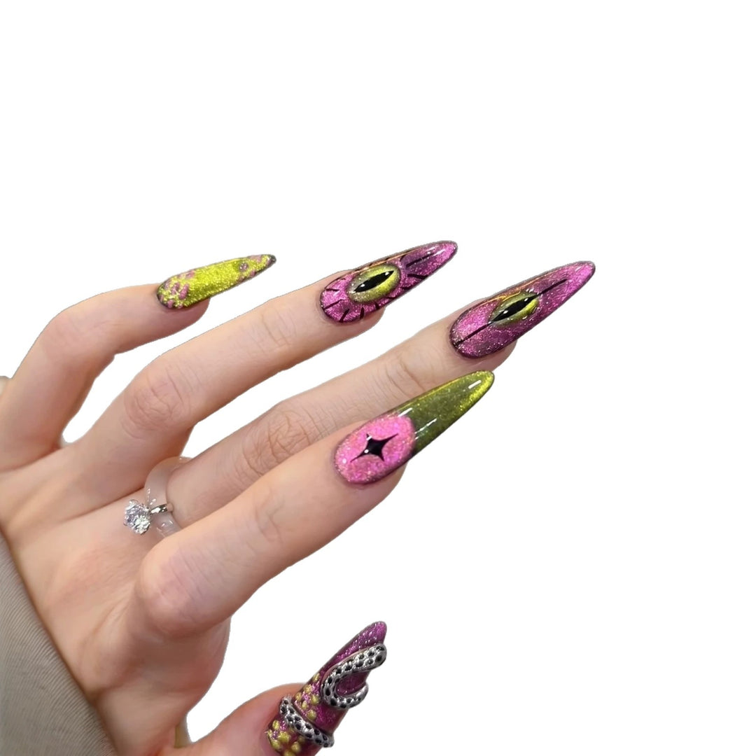 Artistic Stiletto Press-On Nail Set with Unique Graphic Design Stornfield
