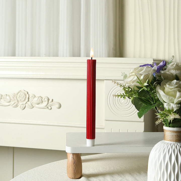 Tall Ribbed Taper Candle with Silicone Stabilizing Base