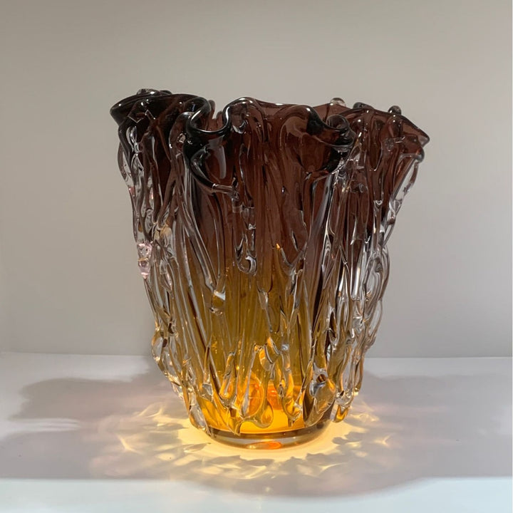 Handblown Textured Ruffled-Rim Gradient Glass Vase Set Stornfield