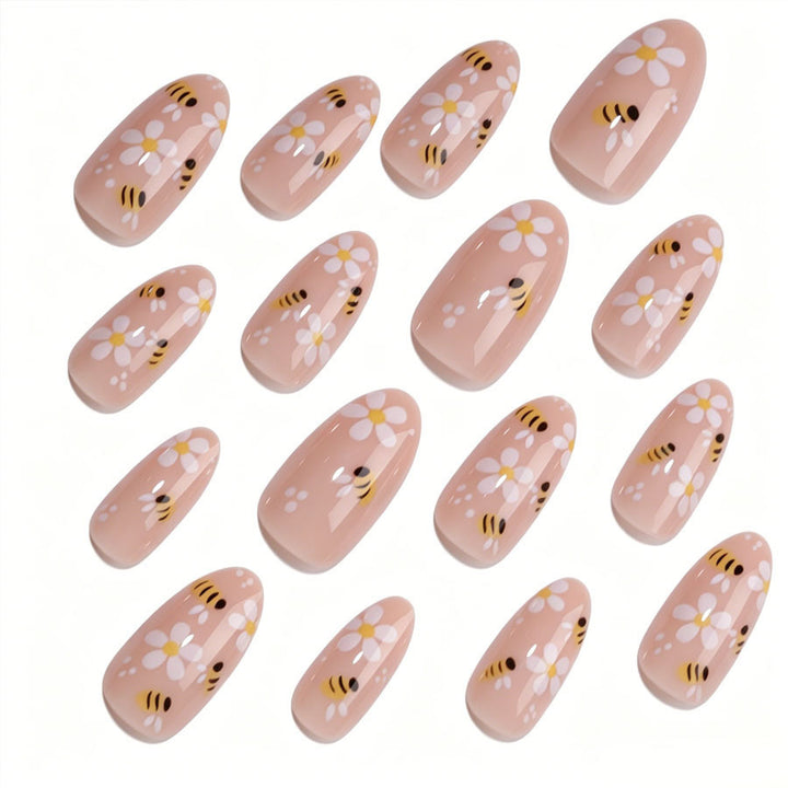 Artificial nail set with playful bee and flower design Stornfield