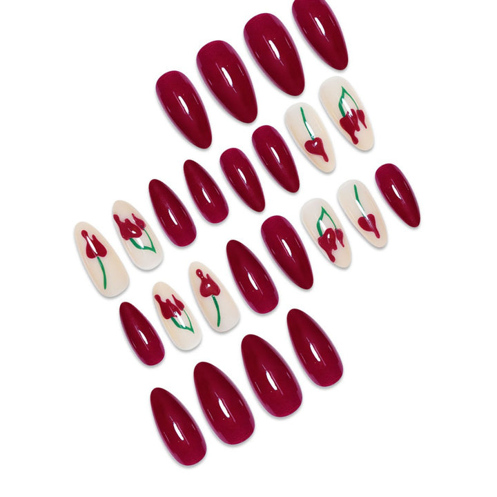 Artistic Press-On Nail Extensions with Cherry Design Stornfield