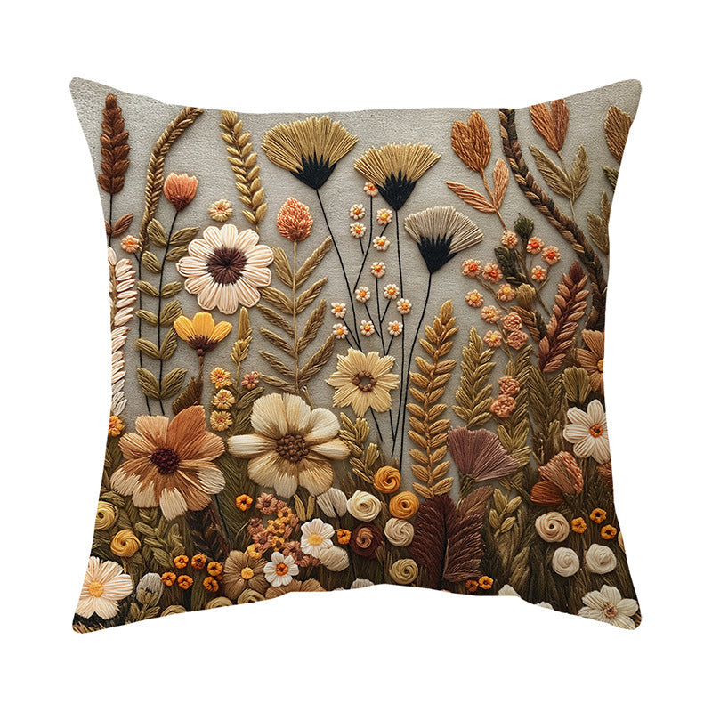 Embroidered Wildflower Raised-Texture Square Throw Pillow Cover